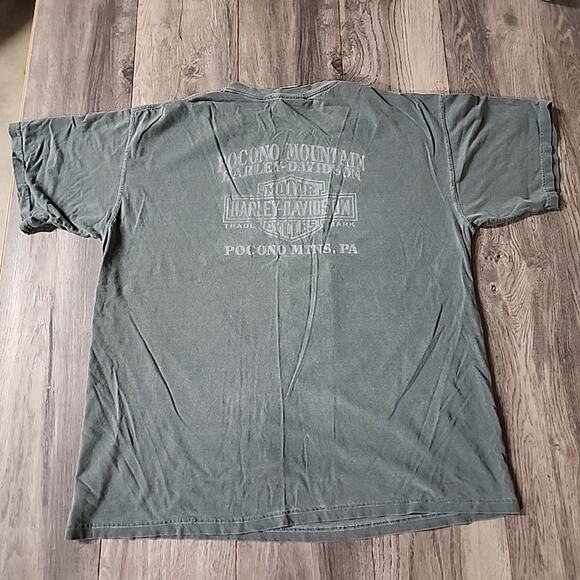 Harley Davidson XL Green Pocono Mountain Double Sided T-Shirt Skulls - Picture 4 of 5